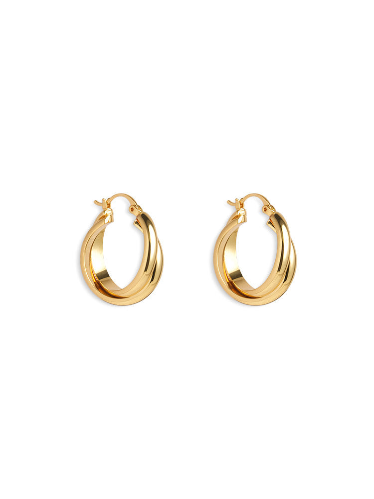 CnHnOn Minimalist Double Ring Earrings - Interlocking Circles, Fade-Resistant
