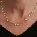 Fine Gold Chain Beaded Scattered Pearl Floating Hollow Chain Multi-Layer Layered Necklace