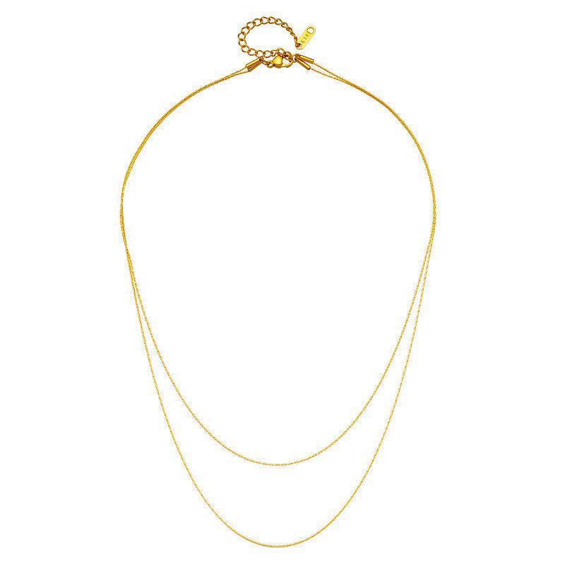 Ultra-Fine Gold-Tone Sparkling Streamline Versatile Double-Layer Fashion Necklace