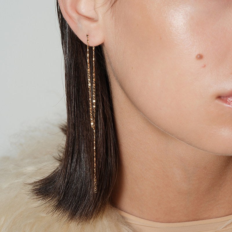 Flowing Soft Gold Fine Chain Earrings with Layered Lengths