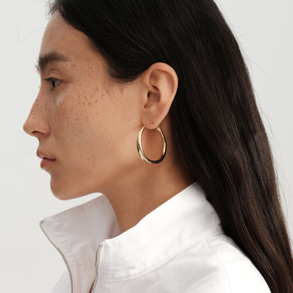 Urban Minimalist Classic Polished Crescent Moon Large Hoop Earrings (Clip-On and Pierced Options)