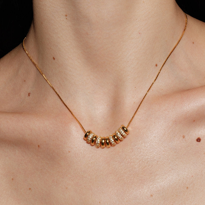 18K Gold-Plated Beaded Fringe Necklace with Cubic Zirconia – Elegant Minimalist Style
