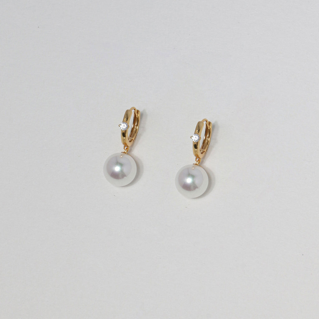 S925 Sterling Silver Pearl Drop Mini Rhinestone Hoop Earrings - Elegant Luxury Style