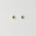 CnHnOn Fat Shop Ultra Mini Blue Stone Hollow Lace Flower 14k Gold Beaded Edge French Earrings