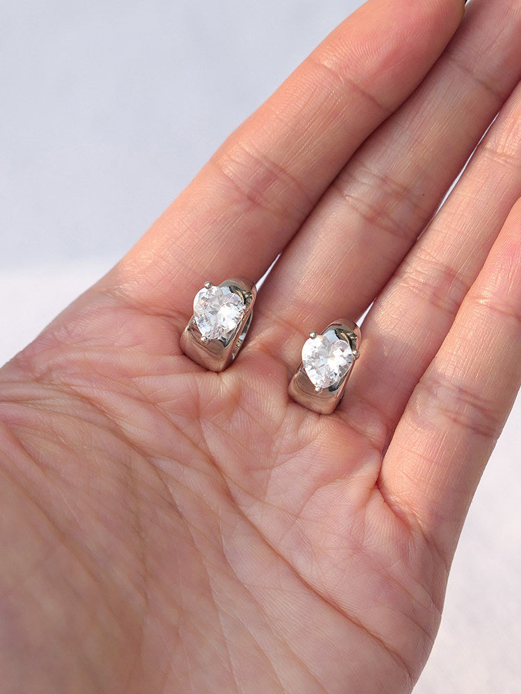 CnHnOn Heart-Shaped Cubic Zirconia Stud Earrings in Rhodium-Plated Setting, Silver