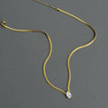 Trendy Snake Bone Chain with Teardrop Zircon Pendant Minimalist Collarbone Necklace