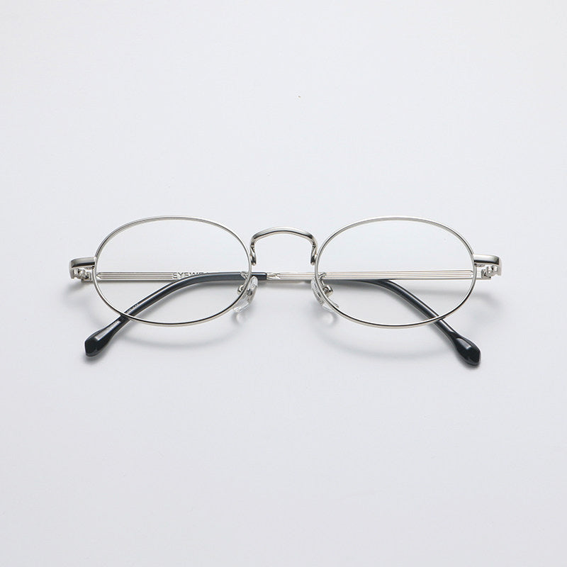 Sexy Nerd Girl Metal Frame Thin Oval Flat Glasses - Y2K Style