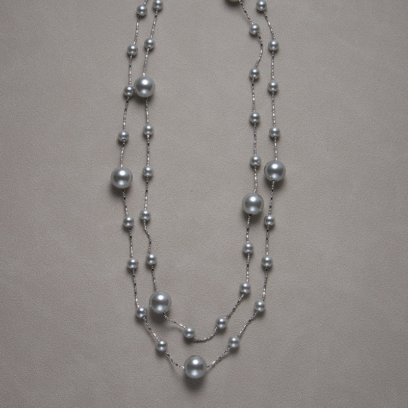CnHnOn Fat Shop Starry Sky Bare Chain, Mauve Gray Pearl Gradient Layered Long Necklace, Sweater Chain