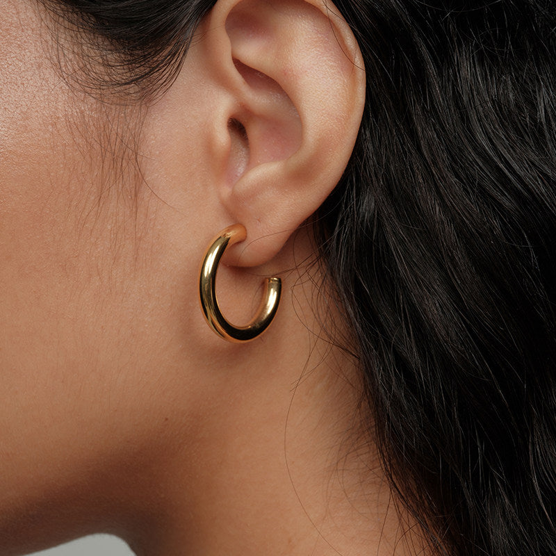 CnHnOn Fat Store High Color Retention European and American Fashion Minimalist Hollow Multi-Size C-Shaped Hoop Earrings