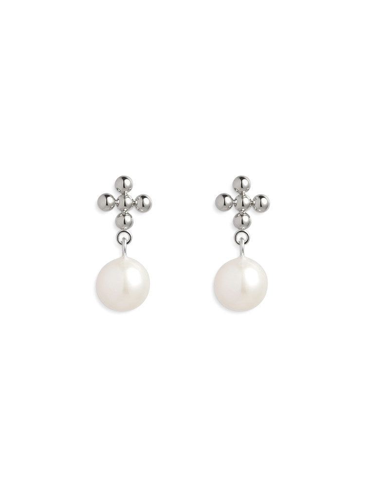 CnHnOn Fat Store Solid 925 Sterling Silver Natural Freshwater Pearl Cross Stud Earrings
