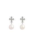 CnHnOn Fat Store Solid 925 Sterling Silver Natural Freshwater Pearl Cross Stud Earrings