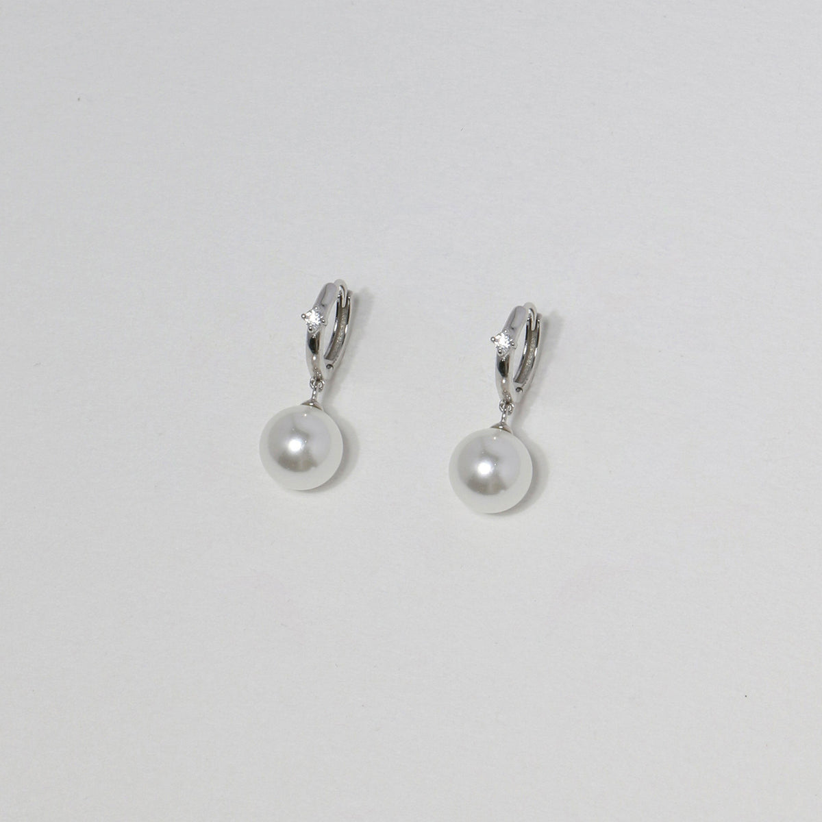 S925 Sterling Silver Pearl Drop Mini Rhinestone Hoop Earrings - Elegant Luxury Style