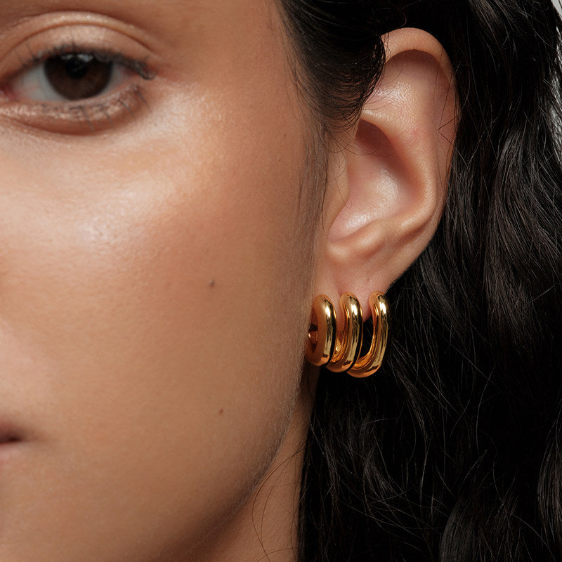 CnHnOn Fat Store High-Color Fashion Minimalist Triple Ring Hollow Hoop Earrings