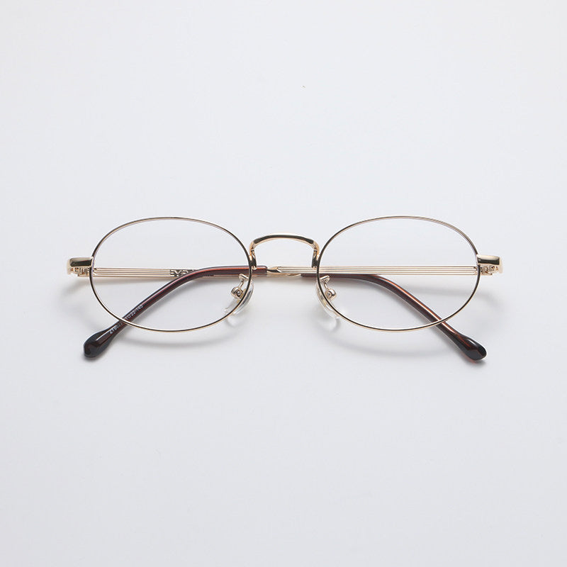 Sexy Nerd Girl Metal Frame Thin Oval Flat Glasses - Y2K Style