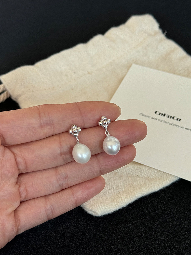 CnHnOn Fat Store Solid 925 Sterling Silver Natural Freshwater Pearl Cross Stud Earrings