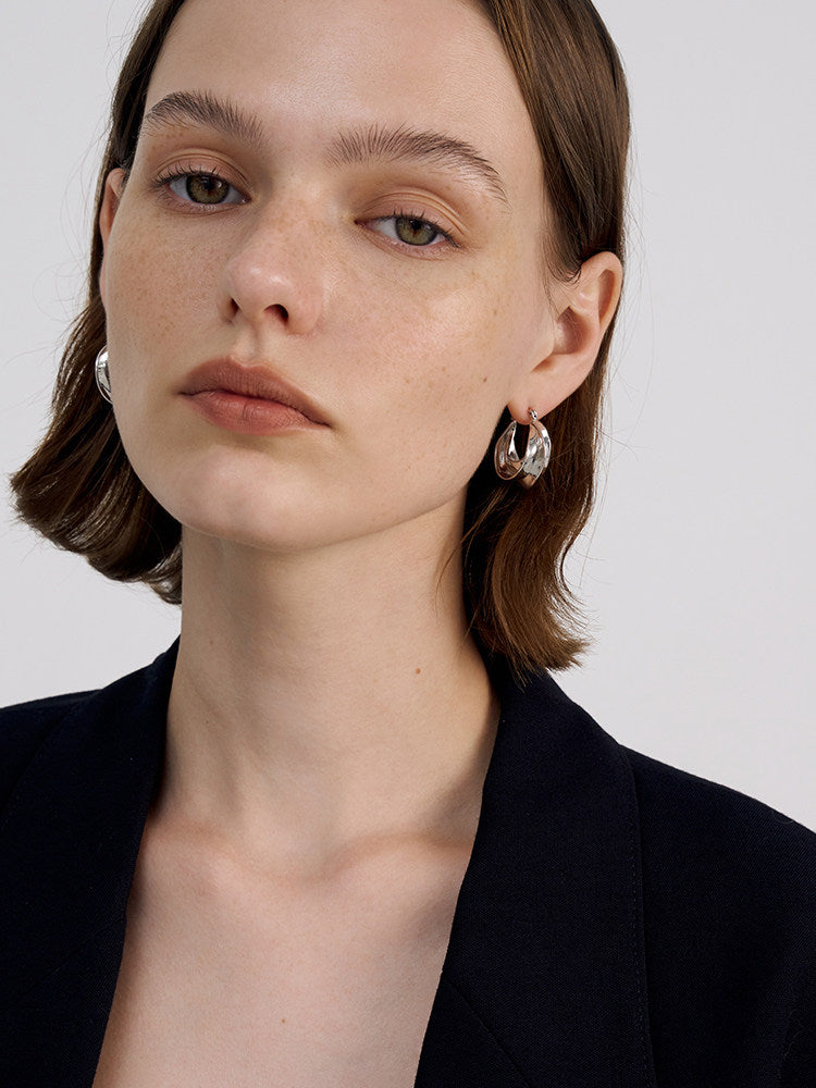 CnHnOn Leaf Earrings - Modern Minimalist Silver Hoop Earrings for Women