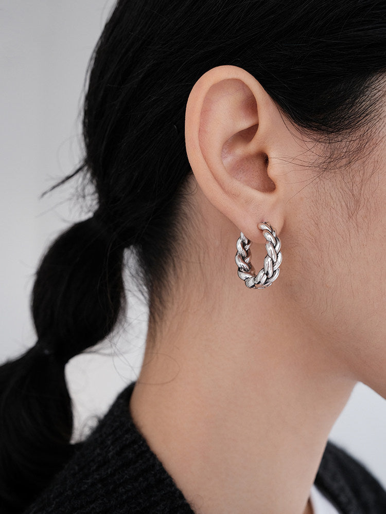 Handwoven Chunky Twist Earrings in Antique Silver Finish