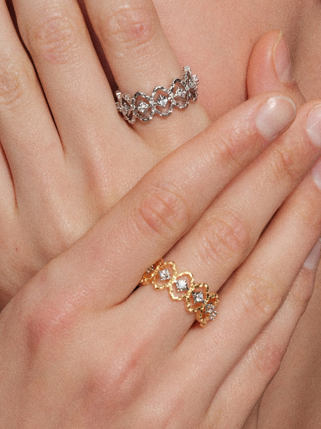 Italian Handmade Hollow Lace Vintage Court Floating Diamond Ring