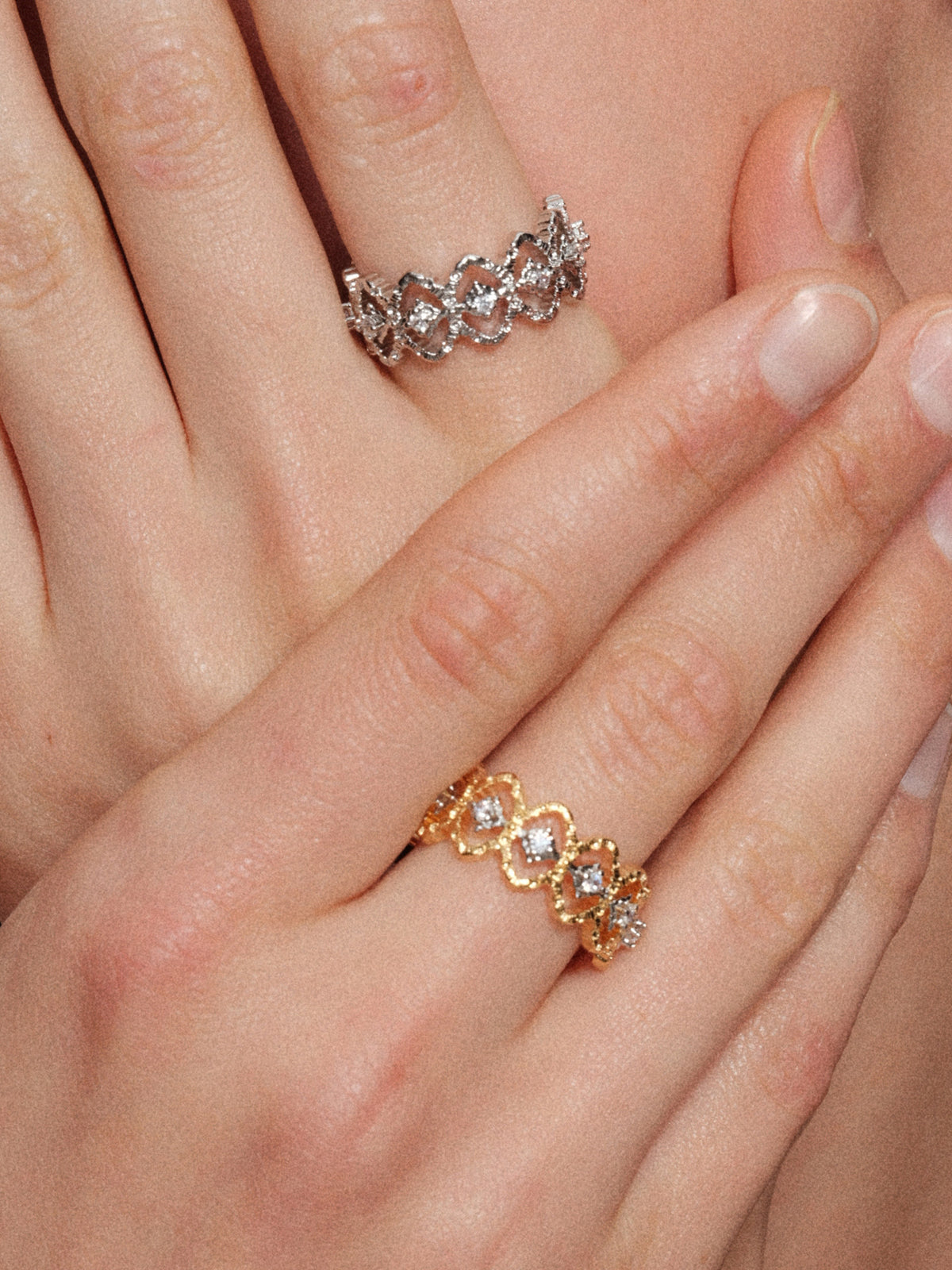 Italian Handmade Hollow Lace Vintage Court Floating Diamond Ring
