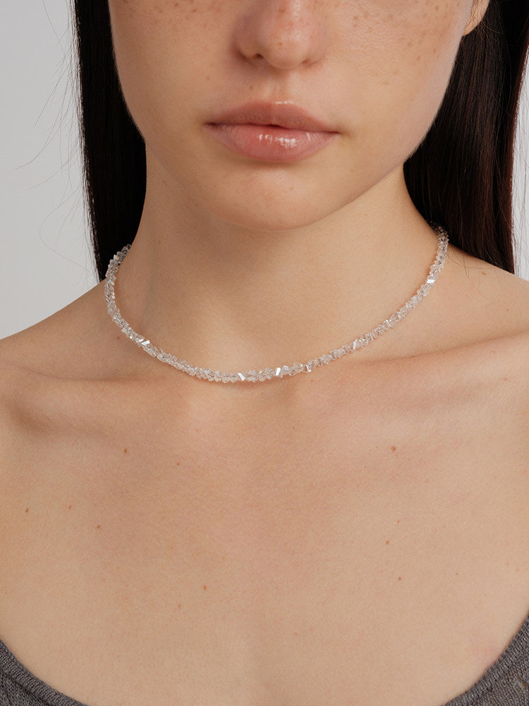 CnHnOn Fat Shop Fresh Crystal Clear Faceted Stone Handmade Beaded Minimalist Choker Necklace