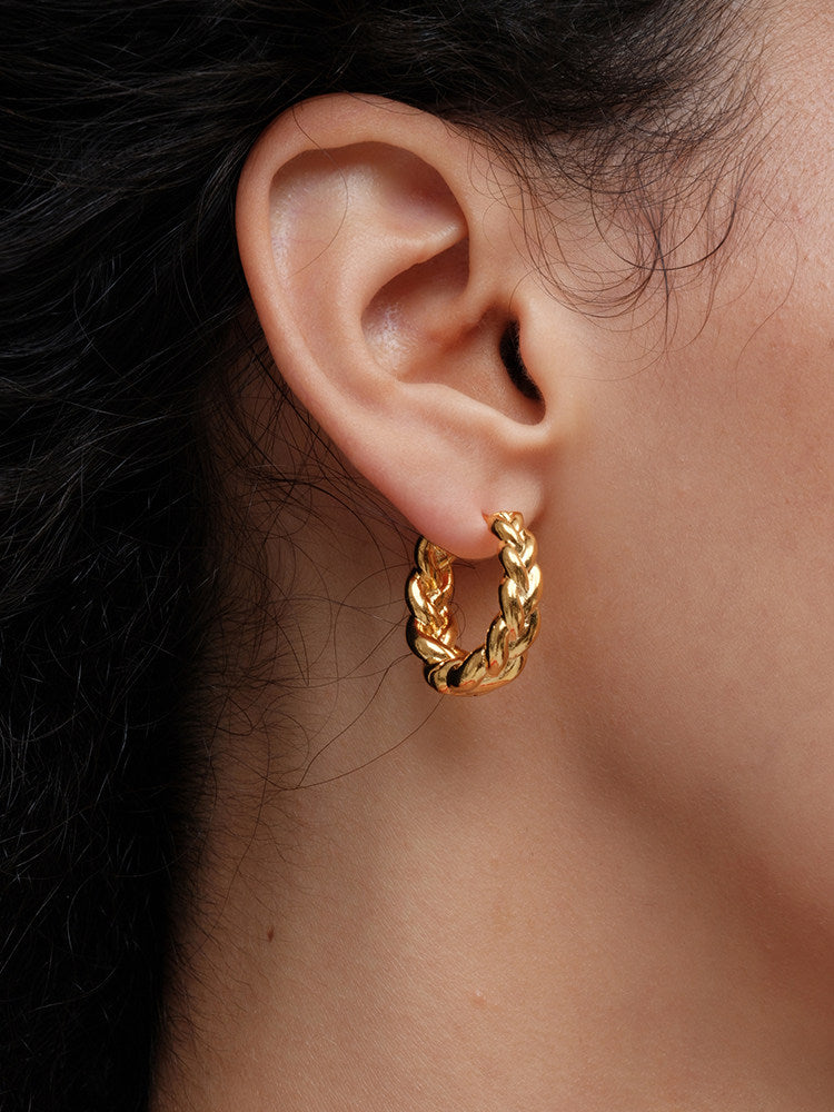 Wheat Braid Twist Bread Pattern Vintage Oval Earrings