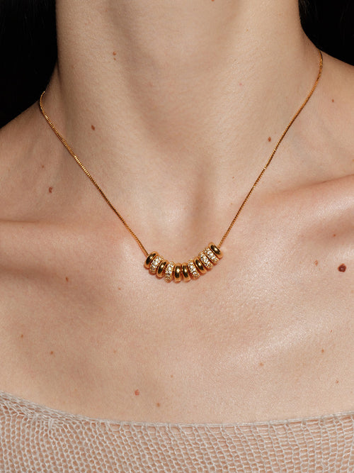 18K Gold-Plated Beaded Fringe Necklace with Cubic Zirconia – Elegant Minimalist Style