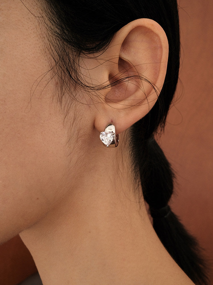 CnHnOn Heart-Shaped Cubic Zirconia Stud Earrings in Rhodium-Plated Setting, Silver