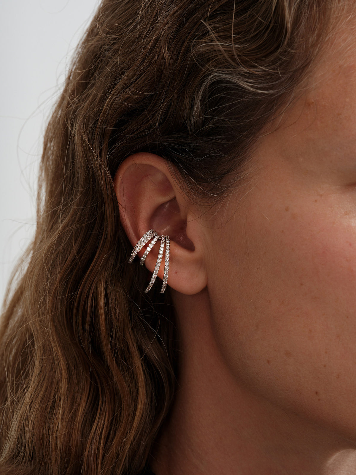 Layered Rhinestone Hoop Ear Cuff Clip-On Earrings for Non-Pierced Ears - Minimalist Chic