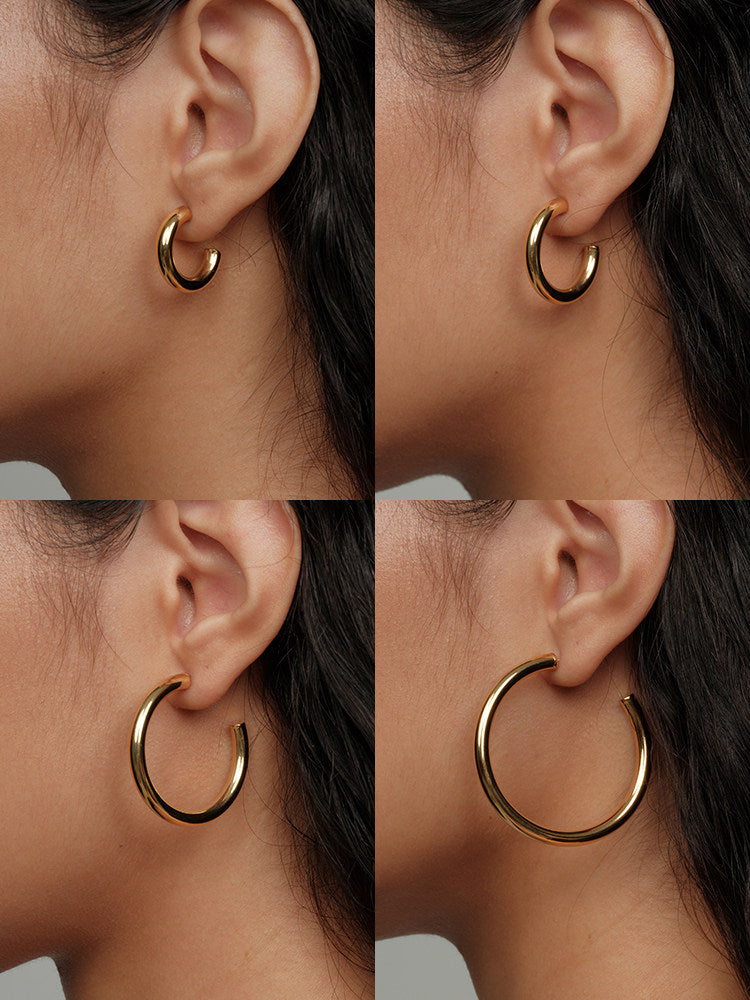CnHnOn Fat Store High Color Retention European and American Fashion Minimalist Hollow Multi-Size C-Shaped Hoop Earrings