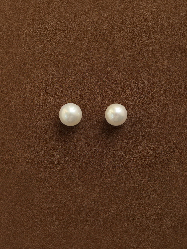 Classic Round S925 Sterling Silver Vintage Large Pearl Earrings / Studs