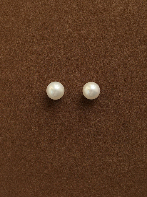 Classic Round S925 Sterling Silver Vintage Large Pearl Earrings / Studs