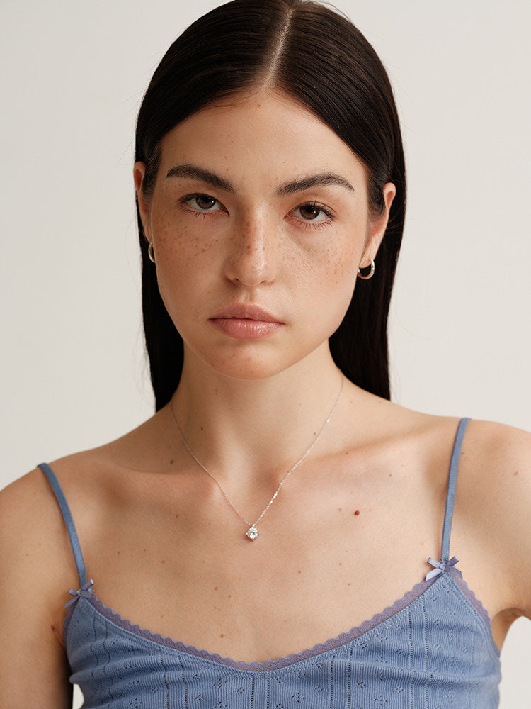 S925 Sterling Silver 1ct Moissanite Eight Hearts and Eight Arrows Round Cut Minimalist Collarbone Necklace