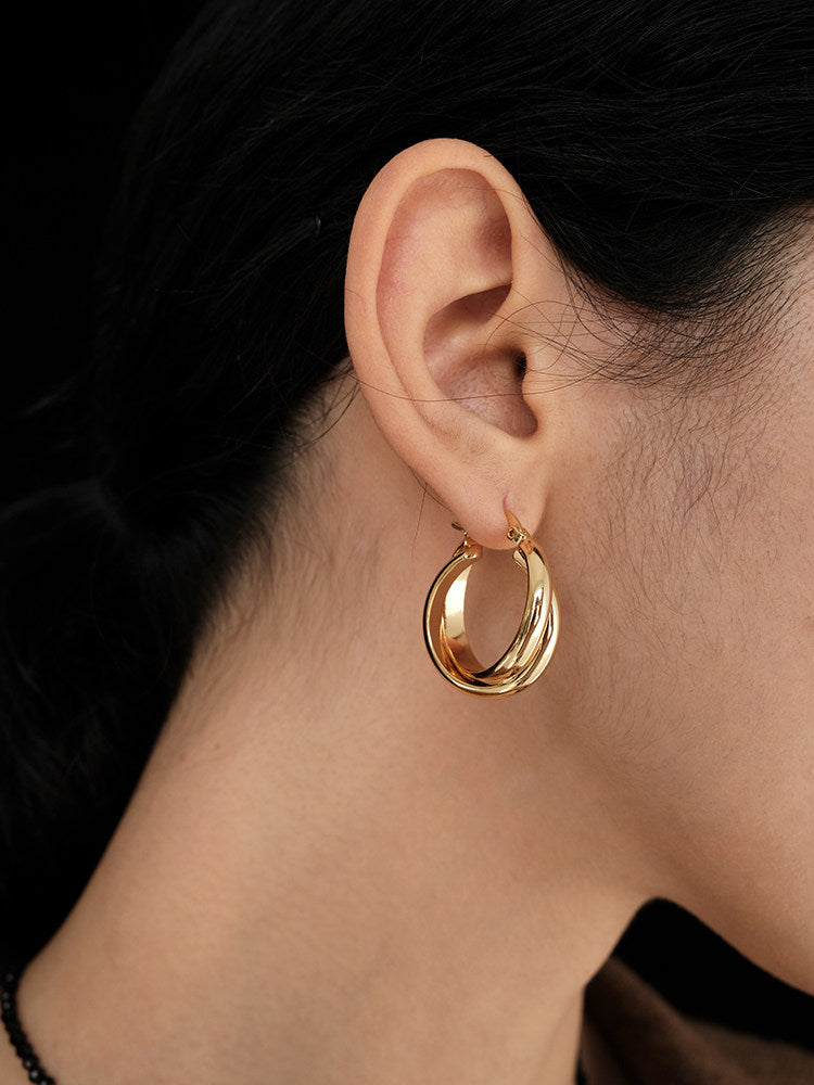 CnHnOn Minimalist Double Ring Earrings - Interlocking Circles, Fade-Resistant