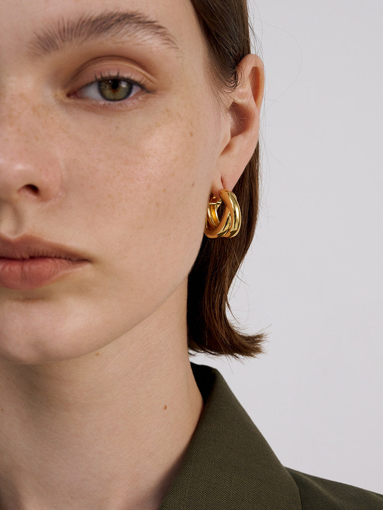 CnHnOn Fat Store Golden Versatile Layered Hoop Earrings for Western Fashion, Trendy and Elegant