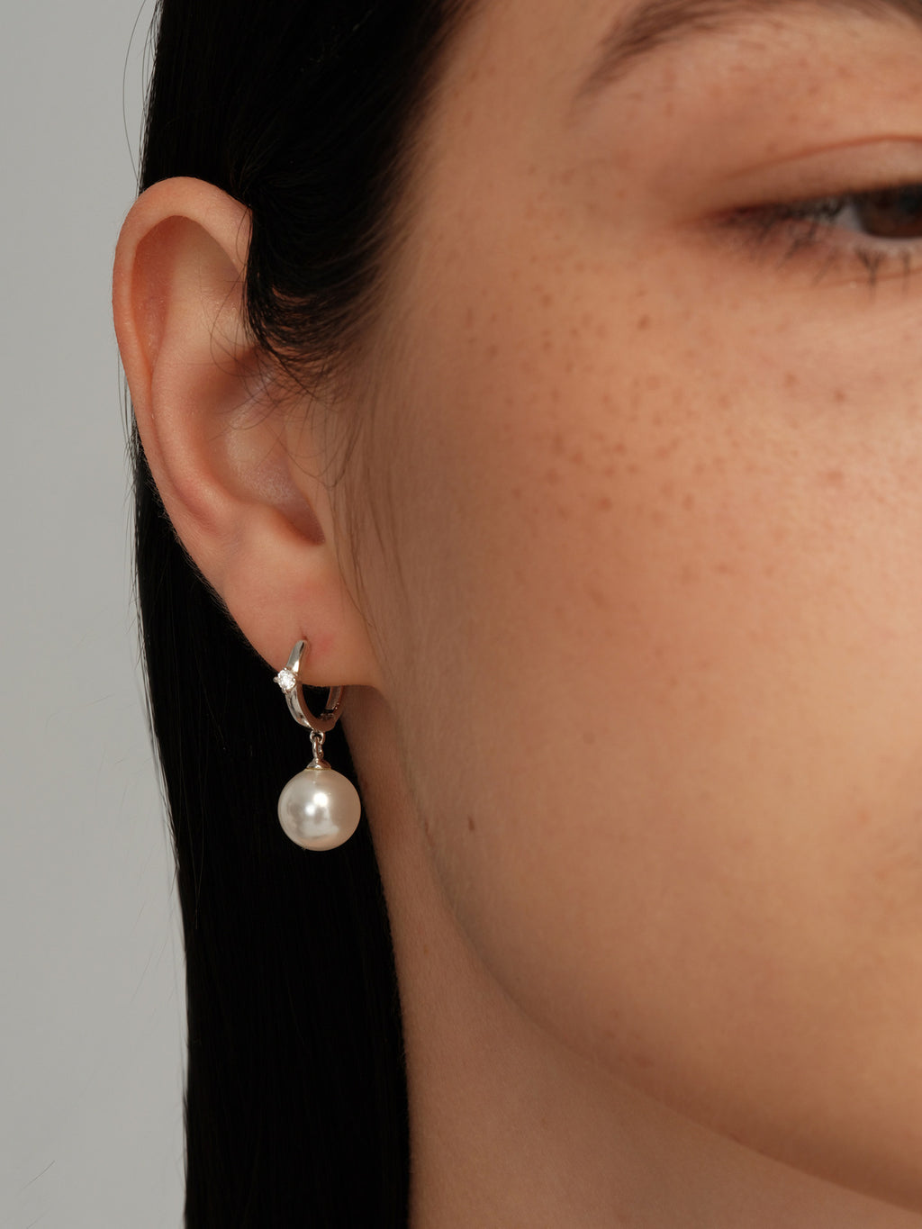 S925 Sterling Silver Pearl Drop Mini Rhinestone Hoop Earrings - Elegant Luxury Style