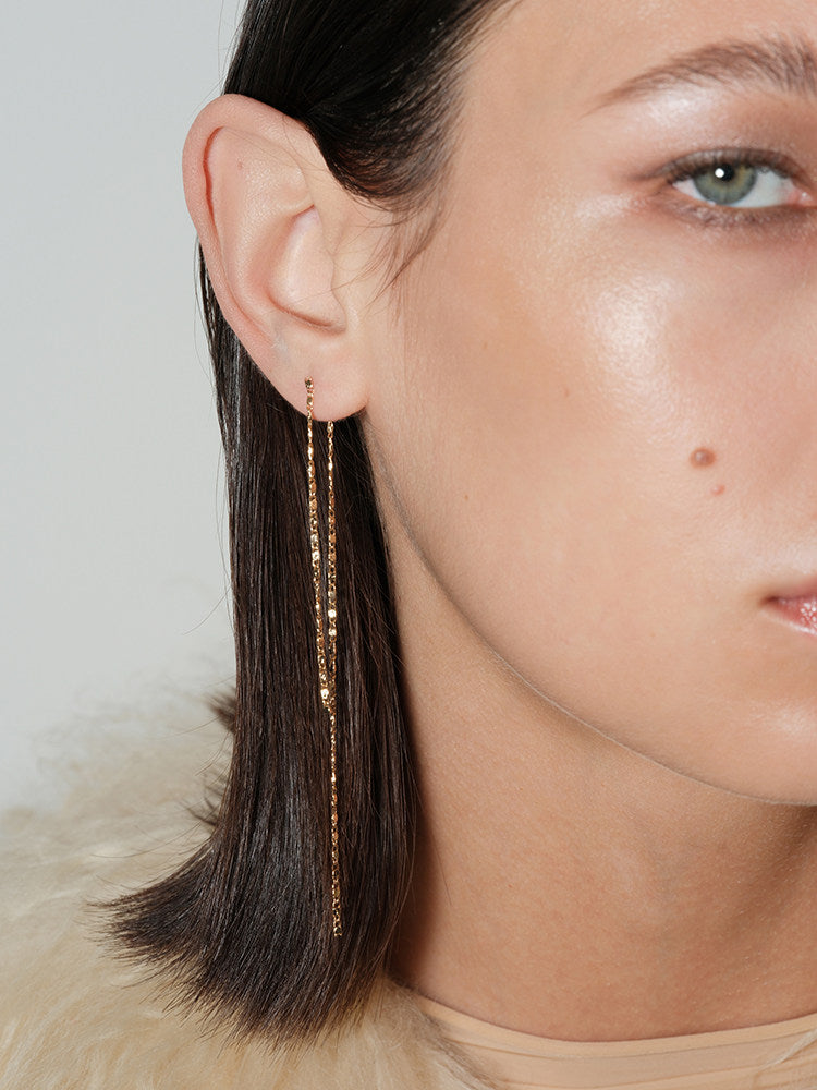 Flowing Soft Gold Fine Chain Earrings with Layered Lengths