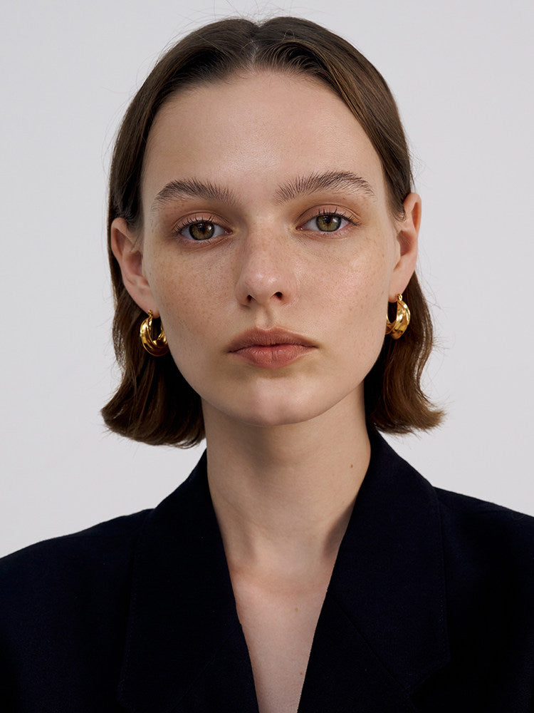CnHnOn Leaf Earrings - Modern Minimalist Silver Hoop Earrings for Women