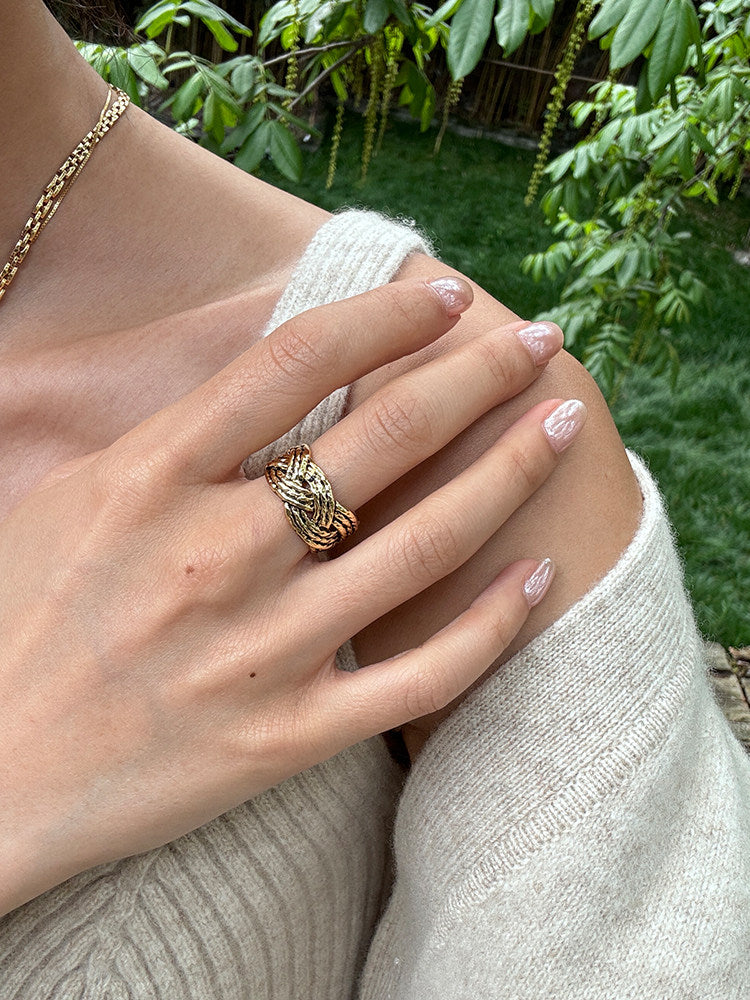 French Vintage Handwoven Braided Texture Ring - Unique Artisan Design