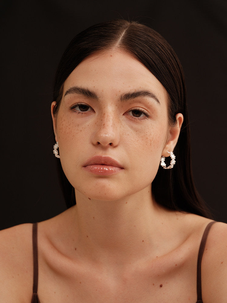 Lace Hollow-Out Embroidered Daisy French Style Earrings