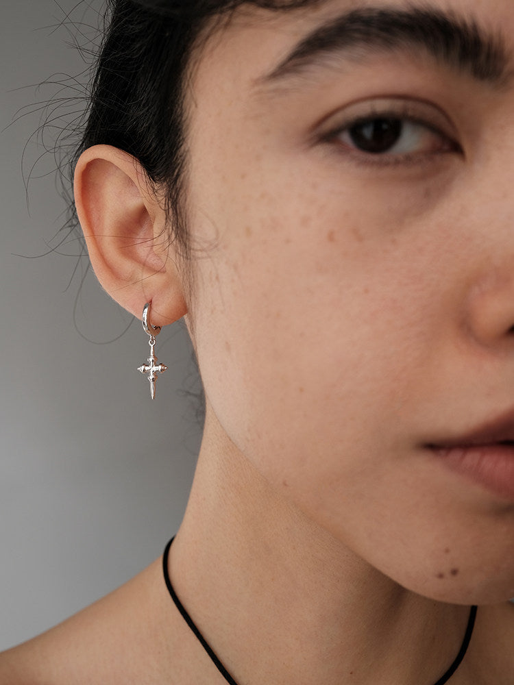 Mini Cross Vintage Y2K Pendant Small Ear Cuff / Stud Earrings