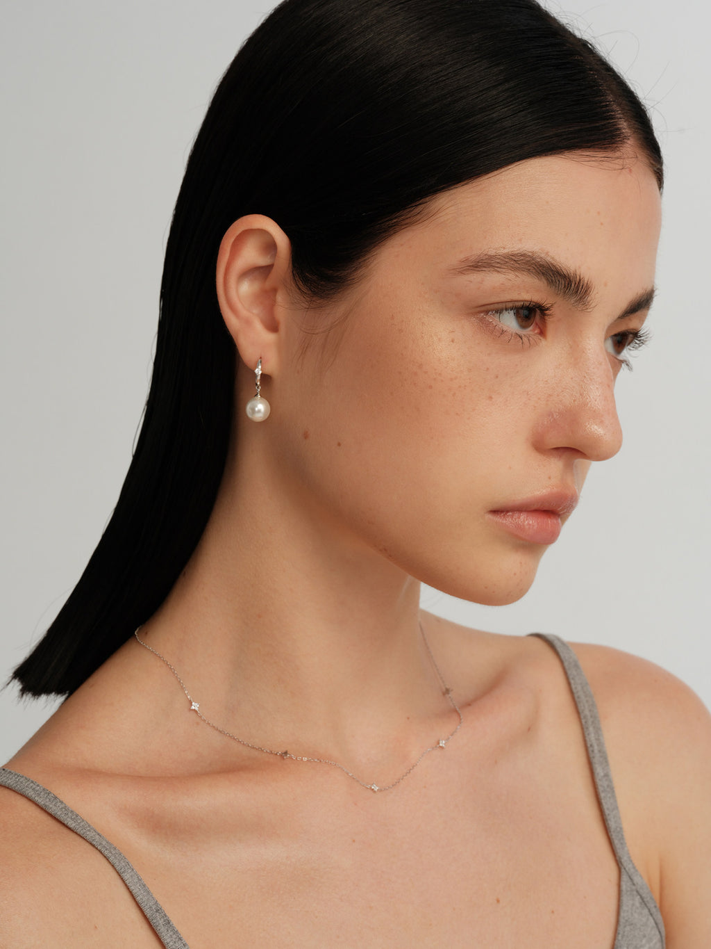 S925 Sterling Silver Pearl Drop Mini Rhinestone Hoop Earrings - Elegant Luxury Style