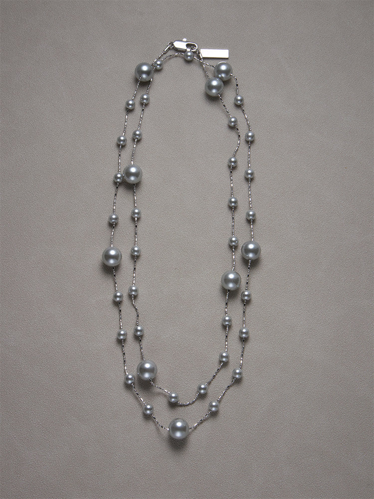 CnHnOn Fat Shop Starry Sky Bare Chain, Mauve Gray Pearl Gradient Layered Long Necklace, Sweater Chain
