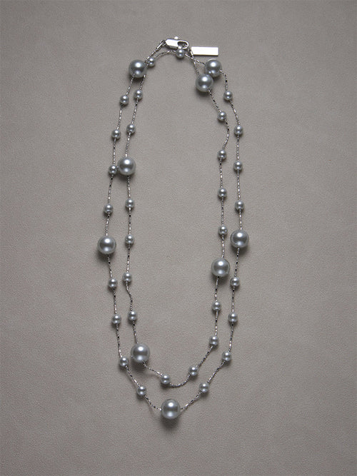 CnHnOn Fat Shop Starry Sky Bare Chain, Mauve Gray Pearl Gradient Layered Long Necklace, Sweater Chain