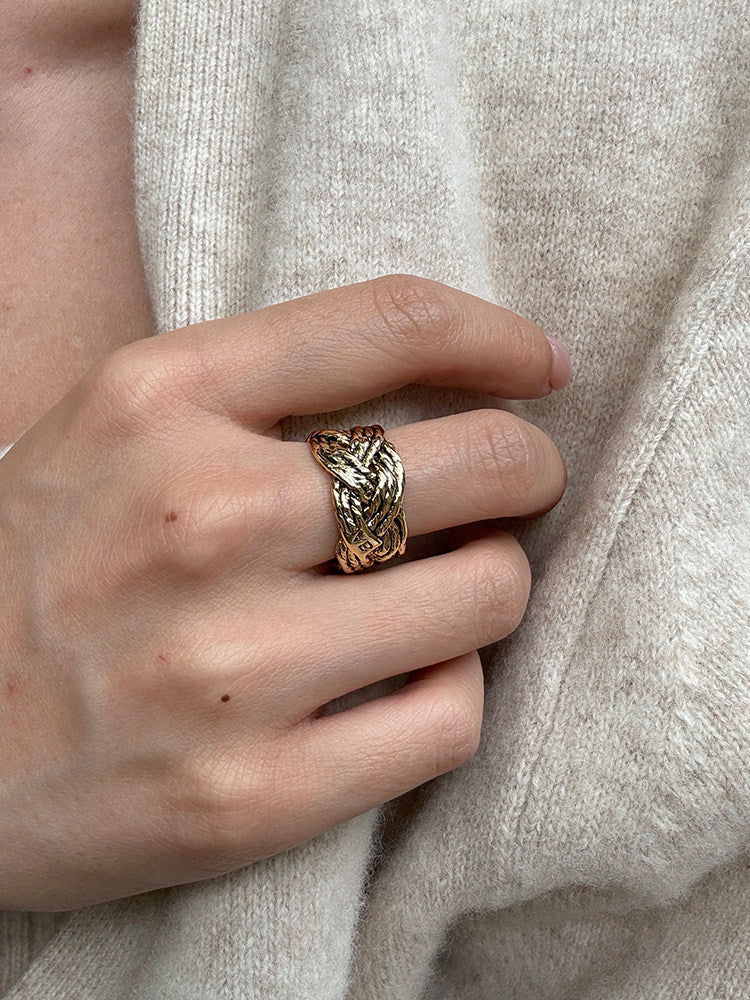 French Vintage Handwoven Braided Texture Ring - Unique Artisan Design