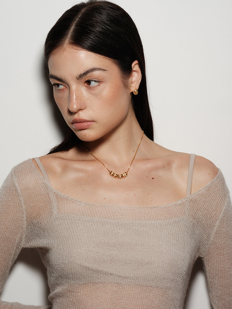 18K Gold-Plated Beaded Fringe Necklace with Cubic Zirconia – Elegant Minimalist Style