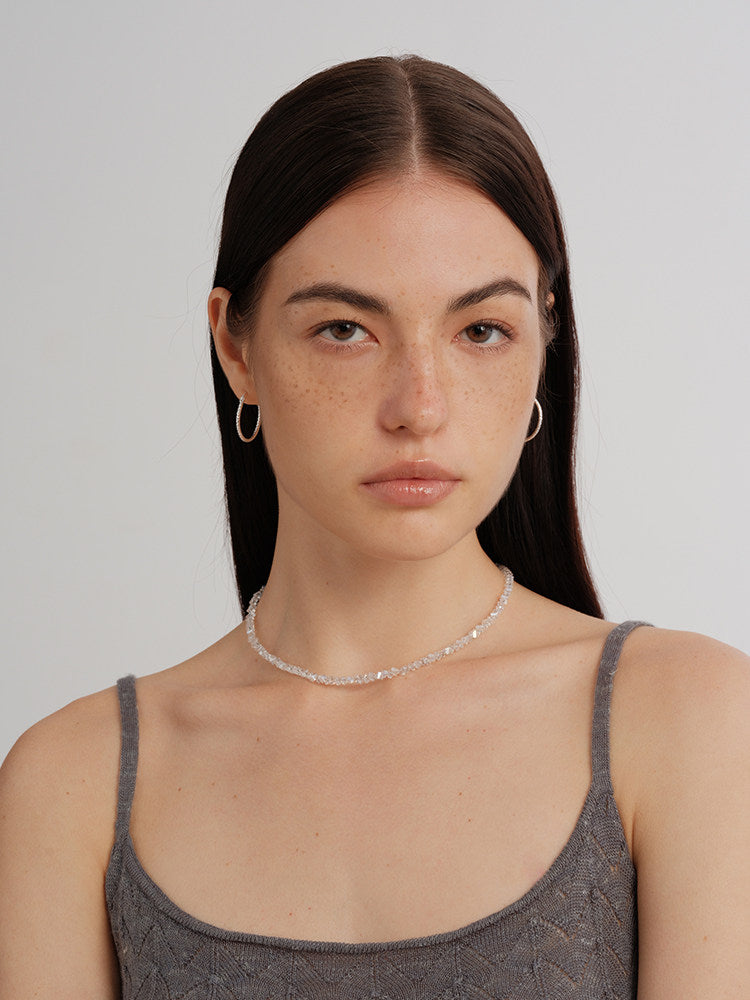 CnHnOn Fat Shop Fresh Crystal Clear Faceted Stone Handmade Beaded Minimalist Choker Necklace