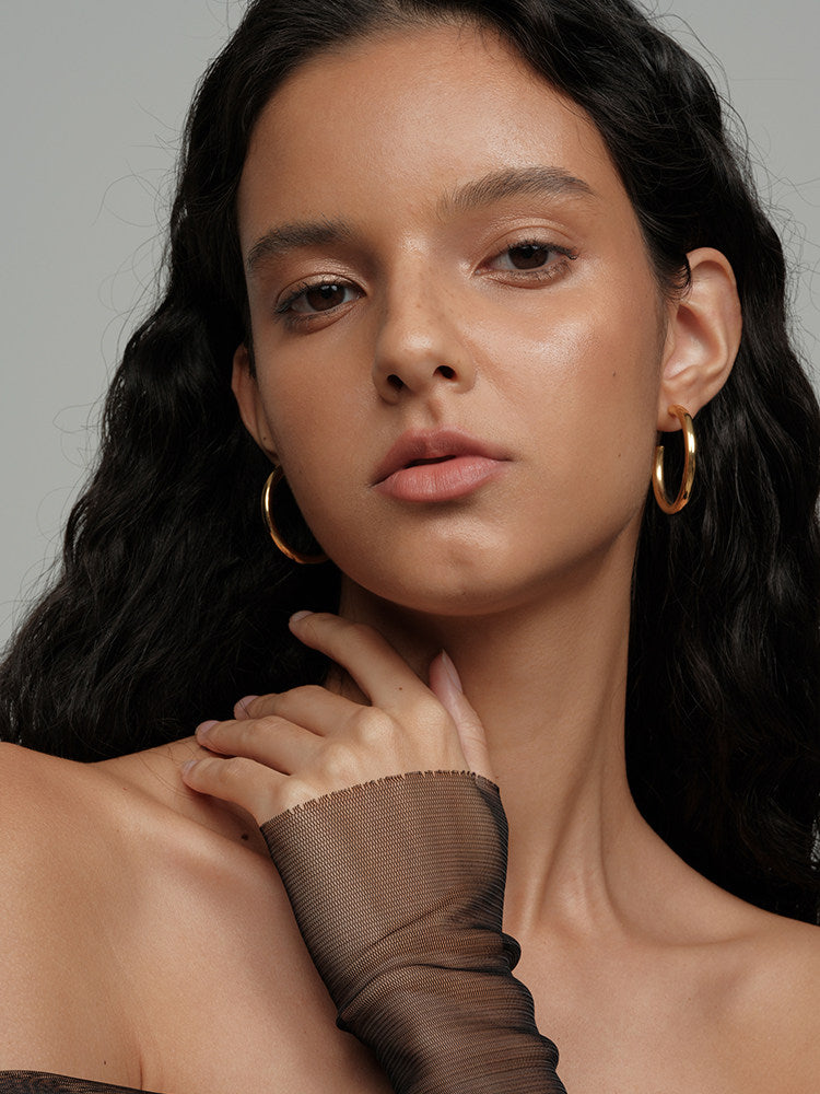 CnHnOn Fat Store High Color Retention European and American Fashion Minimalist Hollow Multi-Size C-Shaped Hoop Earrings