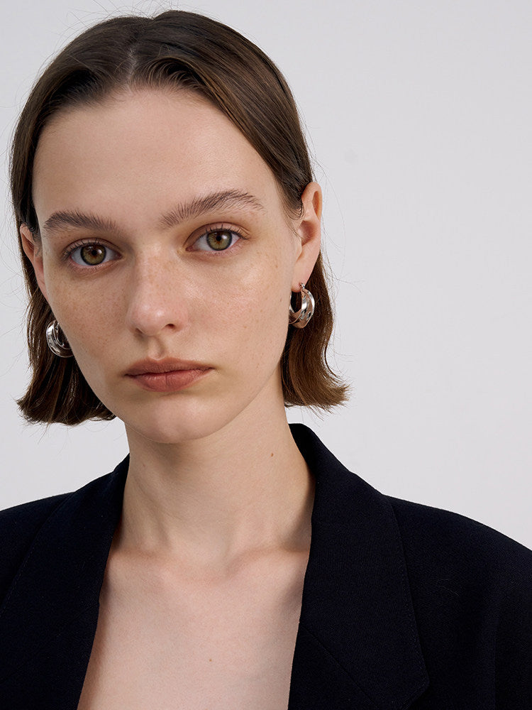 CnHnOn Leaf Earrings - Modern Minimalist Silver Hoop Earrings for Women