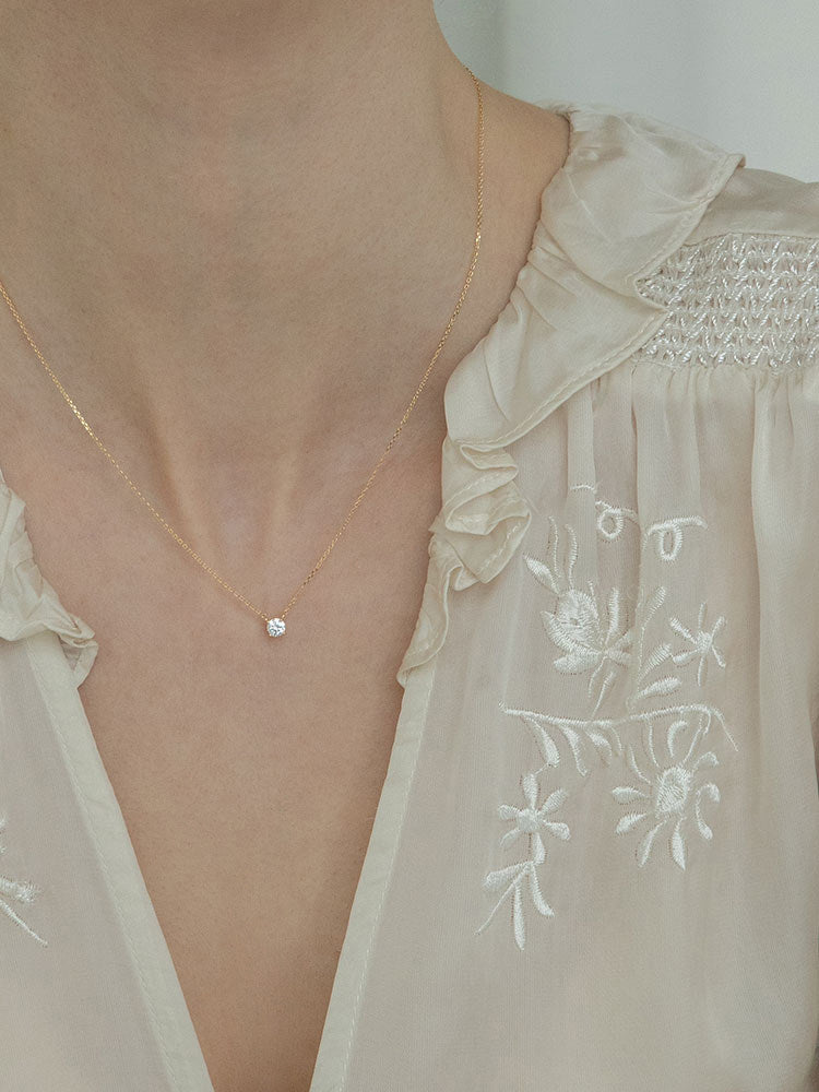 S925 Silver French-Style Sparkling Diamond-Inlaid Light Luxury Collarbone Necklace for Women