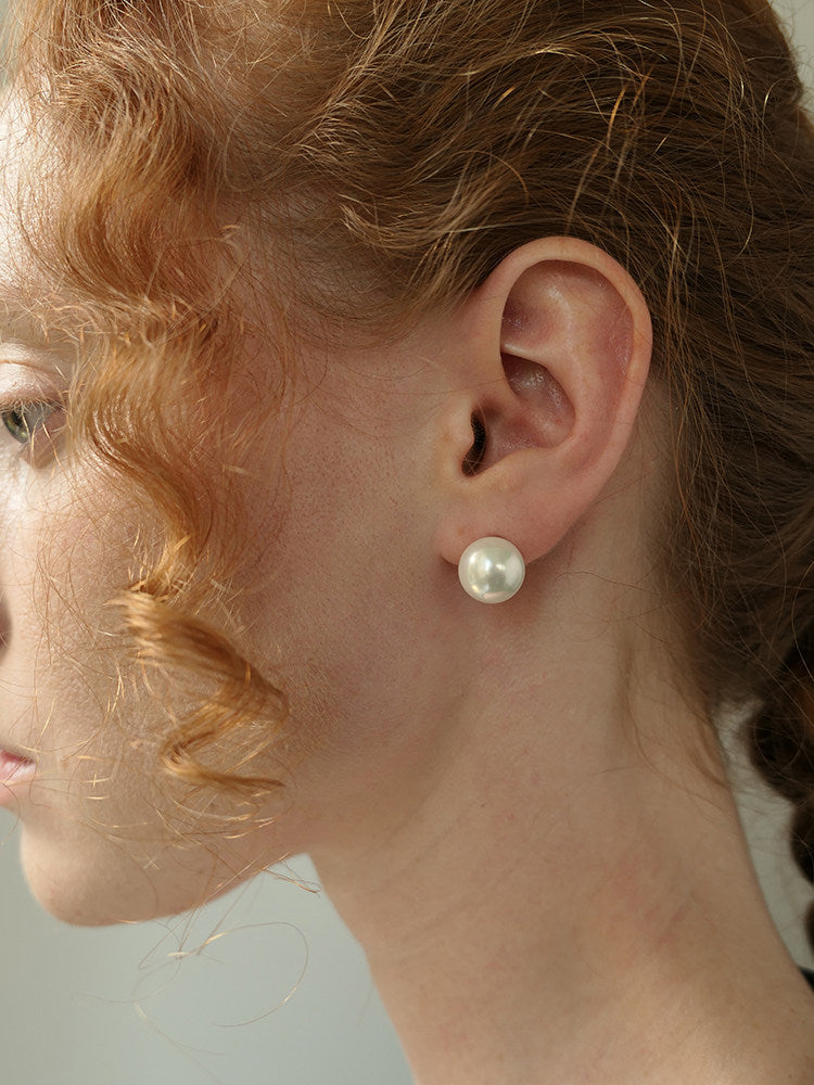 Classic Round S925 Sterling Silver Vintage Large Pearl Earrings / Studs